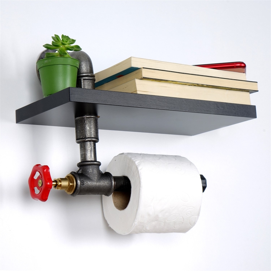 Toalettpappershållare med hylla BORU svart