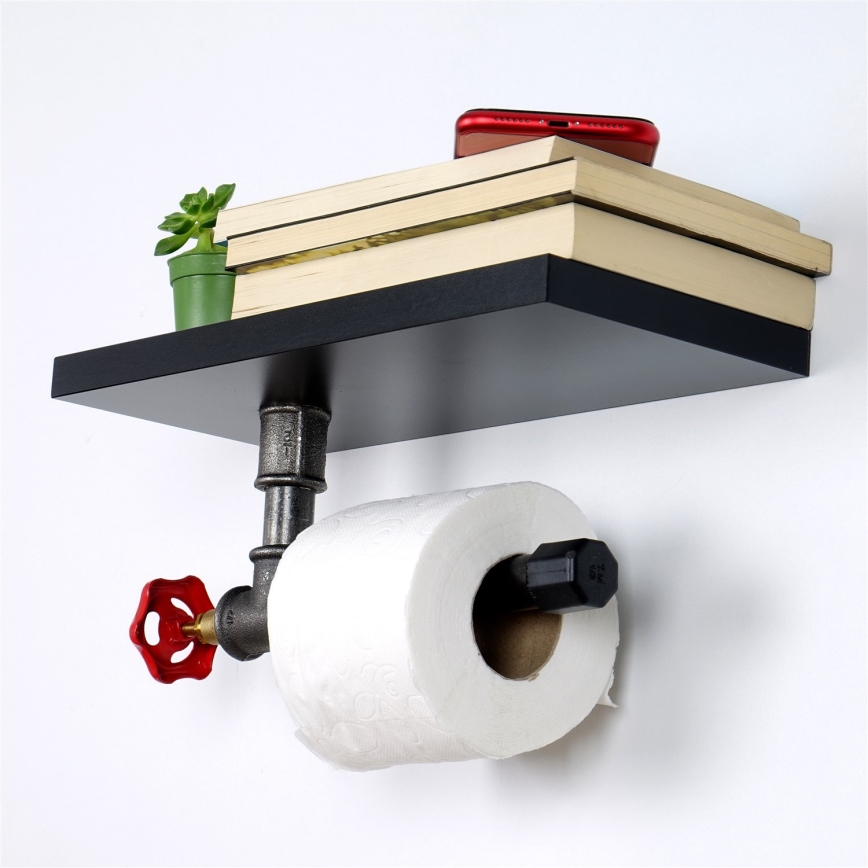 Toalettpappershållare med hylla BORU svart