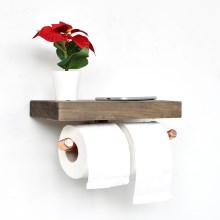 Toalettpappershållare med hylla  BORU 12x30 cm gran/koppar