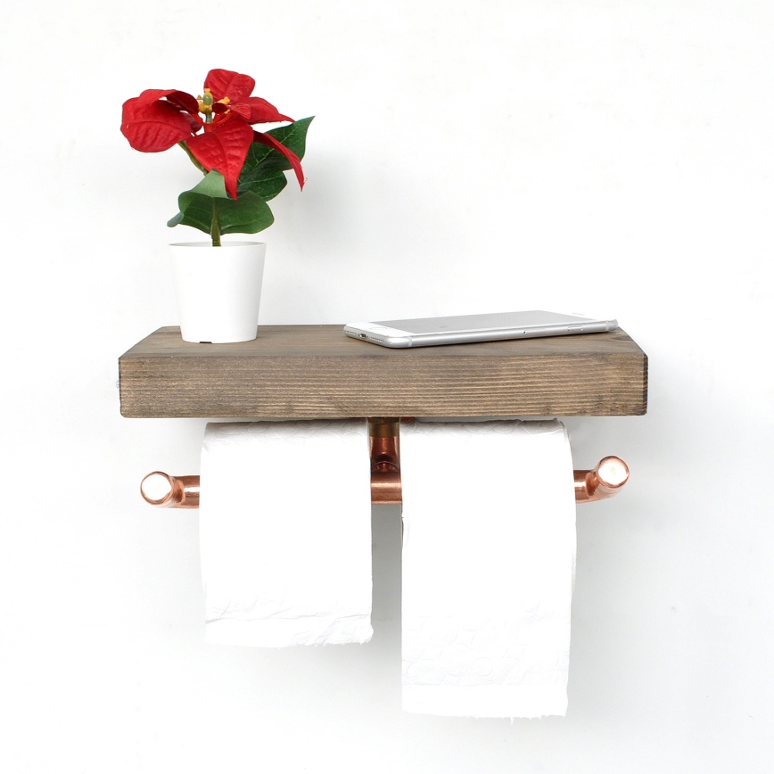 Toalettpappershållare med hylla  BORU 12x30 cm gran/koppar