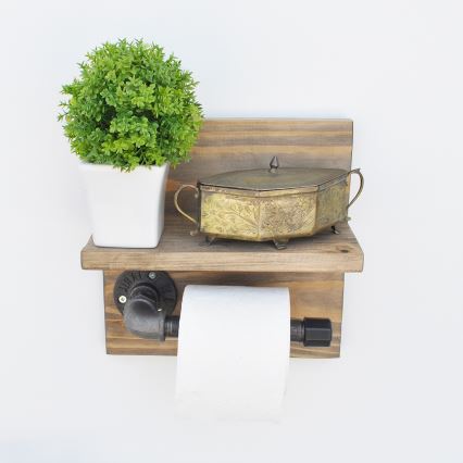 Toalettpappershållare med hylla BORU 14x30 cm gran