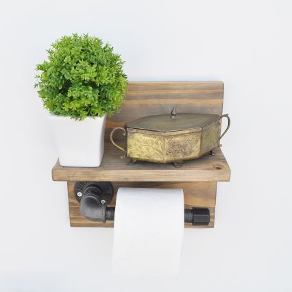 Toalettpappershållare med hylla BORU 14x30 cm gran