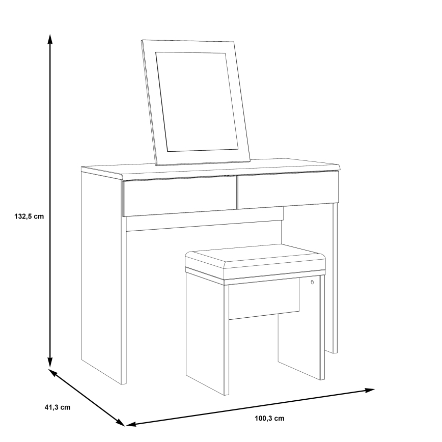 Toalettsbord ERO + pall brun/svart