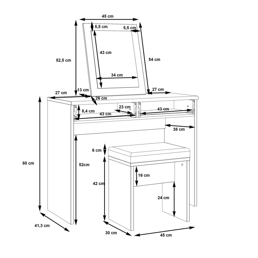 Toalettsbord ERO + pall brun/svart