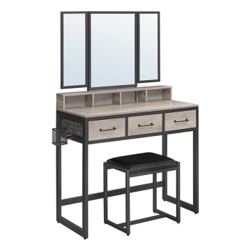 Toalettsbord med pall 28,6x42 cm FLORA, grå/svart