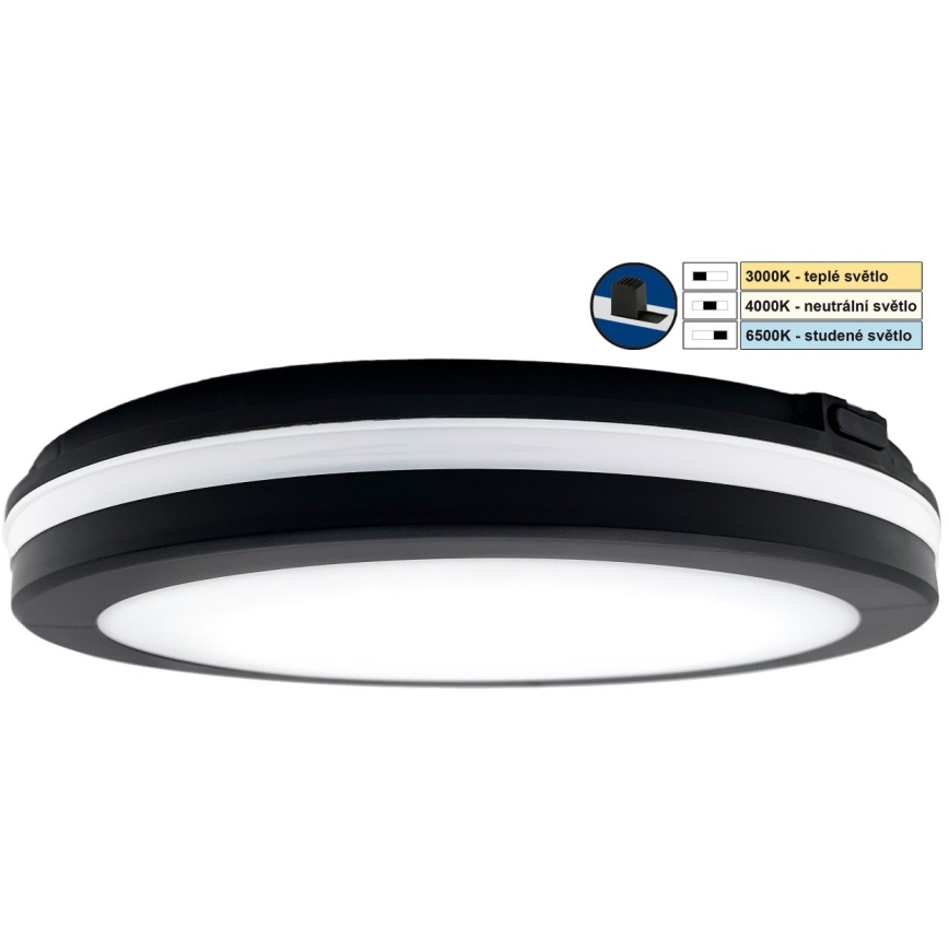 Top Light - LED badrumslampa COMET LED/24W/230V 3000/4000/6500K IP54 diameter 30 cm svart