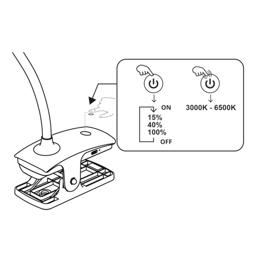 Top Light - Beröringsstyrd dimbar LED-bordslampa med klämma BELLA LED/4,8W/5V 3000-6500K vit