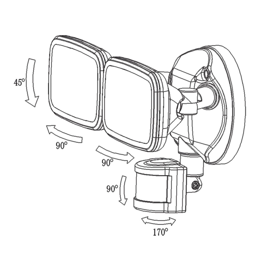 Top ljus Siena C PIR - LED Strålkastare med sensor SIENA 2xLED/20W/230V IP65