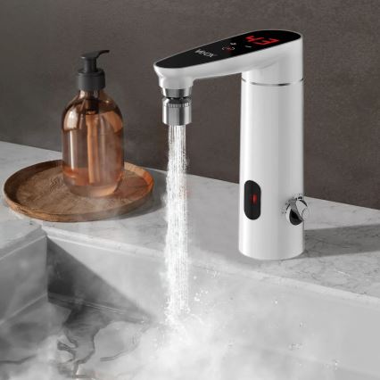 Beröringskänslig genomströmningsvattenvärmare med sensor och LED-display 3000W/230V IPX4 vit