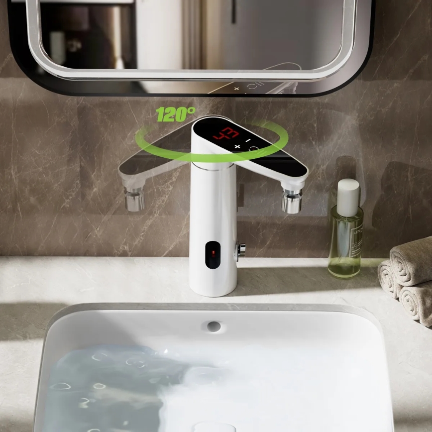 Beröringskänslig genomströmningsvattenvärmare med sensor och LED-display 3000W/230V IPX4 vit