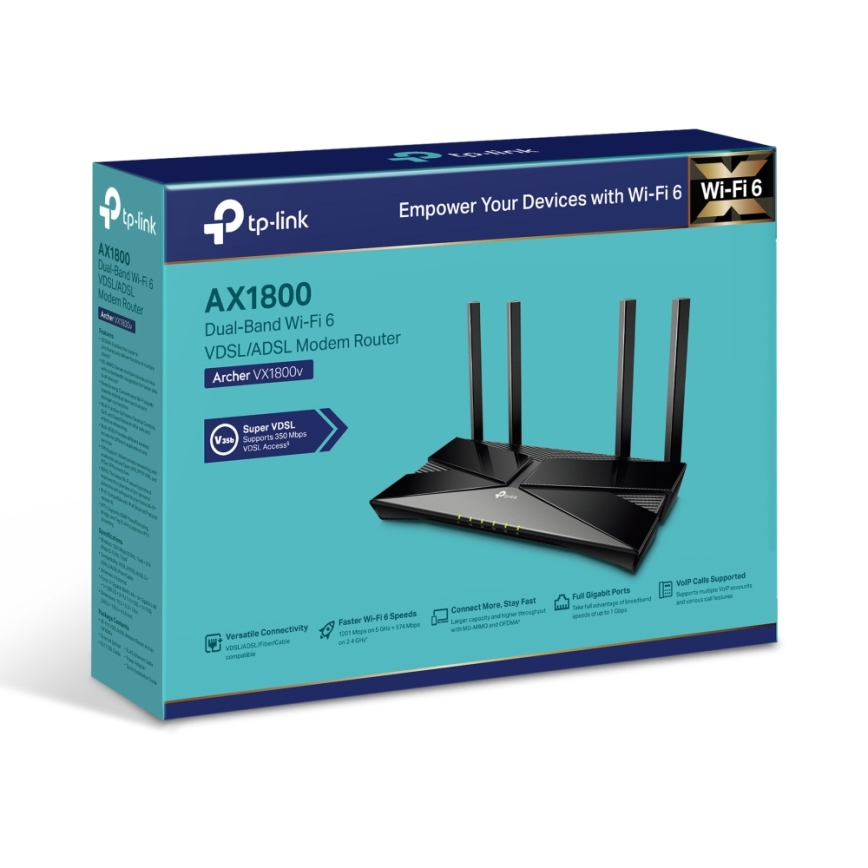 TP-Link - Dualband VDSL/ADSL-modemrouter med Wi-Fi 6 Archer VX1800V