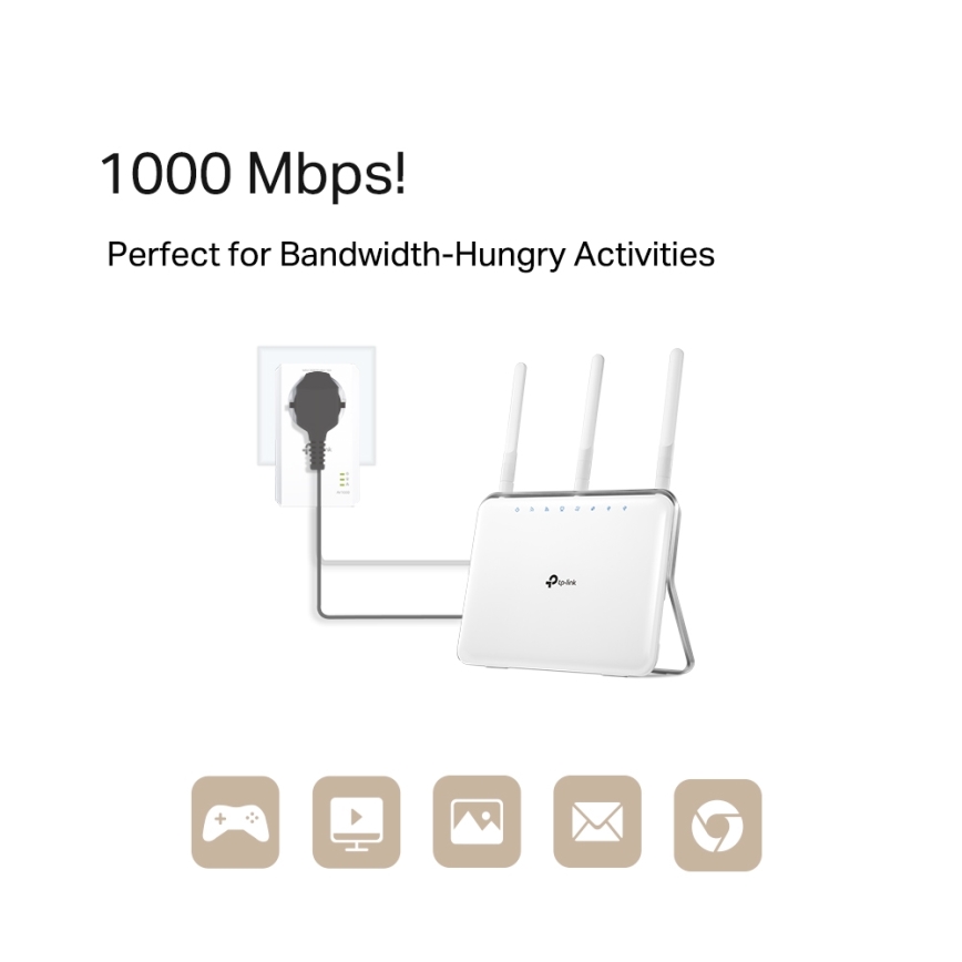 TP-Link - Gigabit Powerline-sats med Wi‑Fi och genomgångsuttag