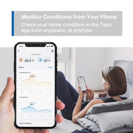 TP-Link - Smart sensor för temperatur och luftfuktighet, batteridriven (2x AAA), Wi-Fi