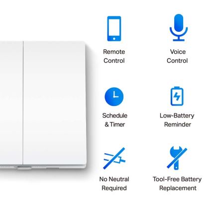 TP-Link - Smart tvåknappsbrytare för belysning, 2xAAA, Wi-Fi