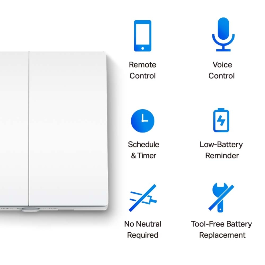 TP-Link - Smart tvåknappsbrytare för belysning, 2xAAA, Wi-Fi