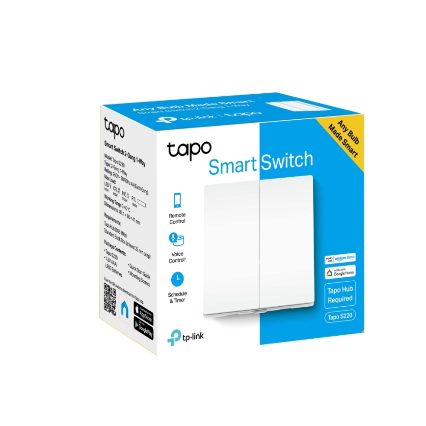 TP-Link - Smart tvåknappsbrytare för belysning, 2xAAA, Wi-Fi