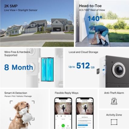 TP-Link - Smart videodörrklocka med 2K-sensor, 10000 mAh, IP66, Wi-Fi