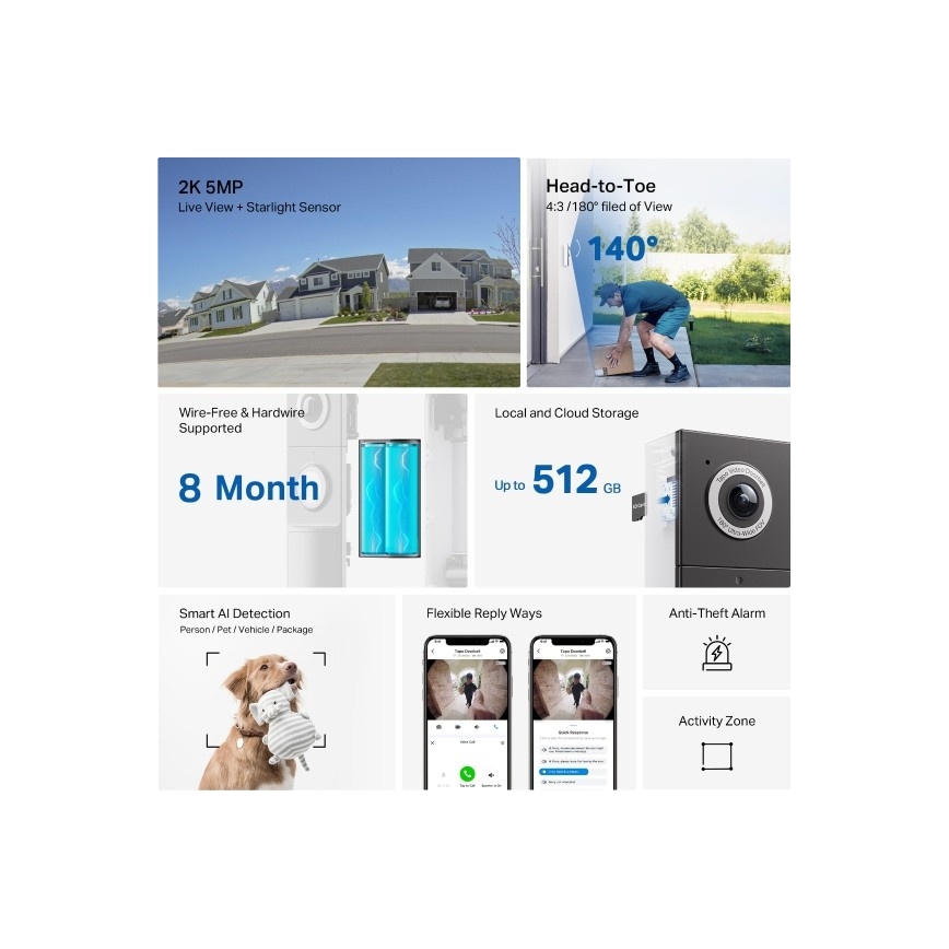 TP-Link - Smart videodörrklocka med 2K-sensor, 10000 mAh, IP66, Wi-Fi