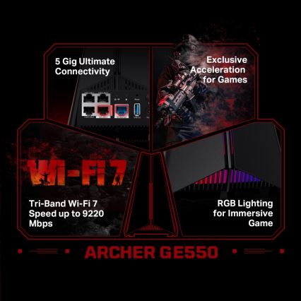 TP-Link - Trebands Wi‑Fi 7-spelrouter Archer GE550