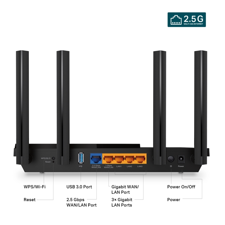TP-Link - Tvåbands multigigabit Wi‑Fi 6-router med 2,5G-port Archer AX55 Pro