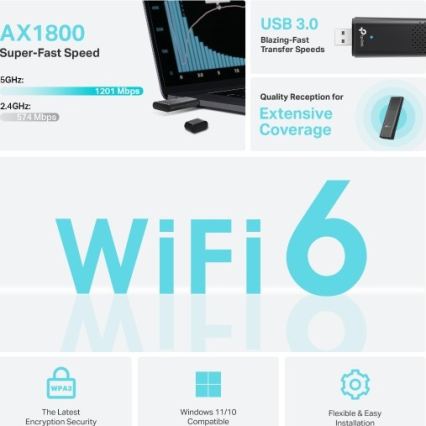 TP-Link - Tvåbands trådlös USB-adapter med Wi‑Fi 6 Archer TX20U