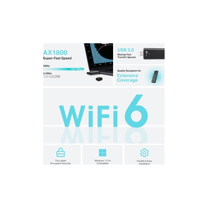TP-Link - Tvåbands trådlös USB-adapter med Wi‑Fi 6 Archer TX20U