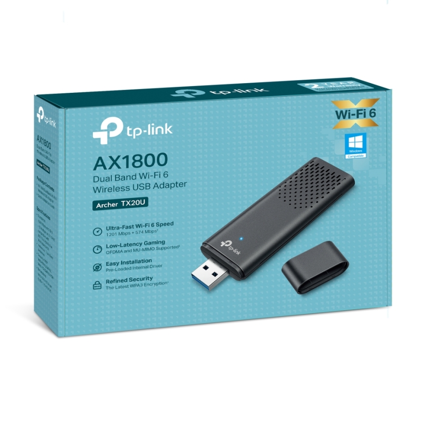TP-Link - Tvåbands trådlös USB-adapter med Wi‑Fi 6 Archer TX20U