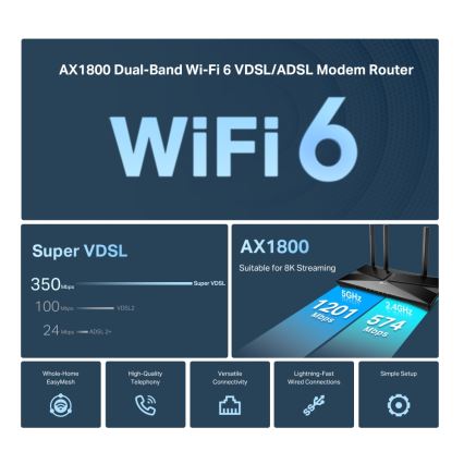 TP-Link - Tvåbands VDSL/ADSL-modemrouter med Wi-Fi 6