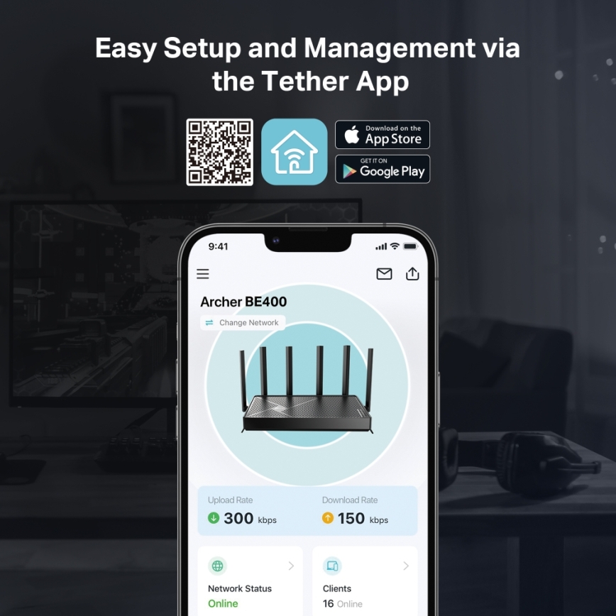 TP-Link - Tvåbands Wi-Fi 7 router Archer BE400