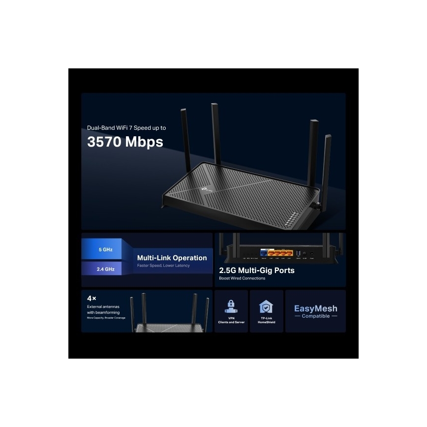 TP-Link - Tvåbands Wi‑Fi 7-router Archer BE230