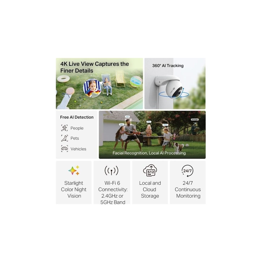 TP-Link - Utomhuskamera med sensor, IP66-klassad, Wi‑Fi