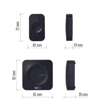 Trådlös batteridriven ringklocka 3xAAA IP56 svart