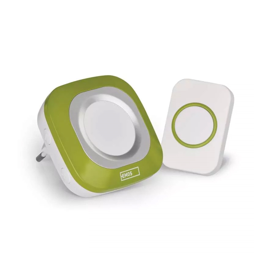 Trådlös dörrklocka för vägguttag 230V + 1xCR2032 IP44 grön