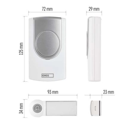 Trådlös dörrklocka 3xAA/1xCR2032 IP44 vit/silver