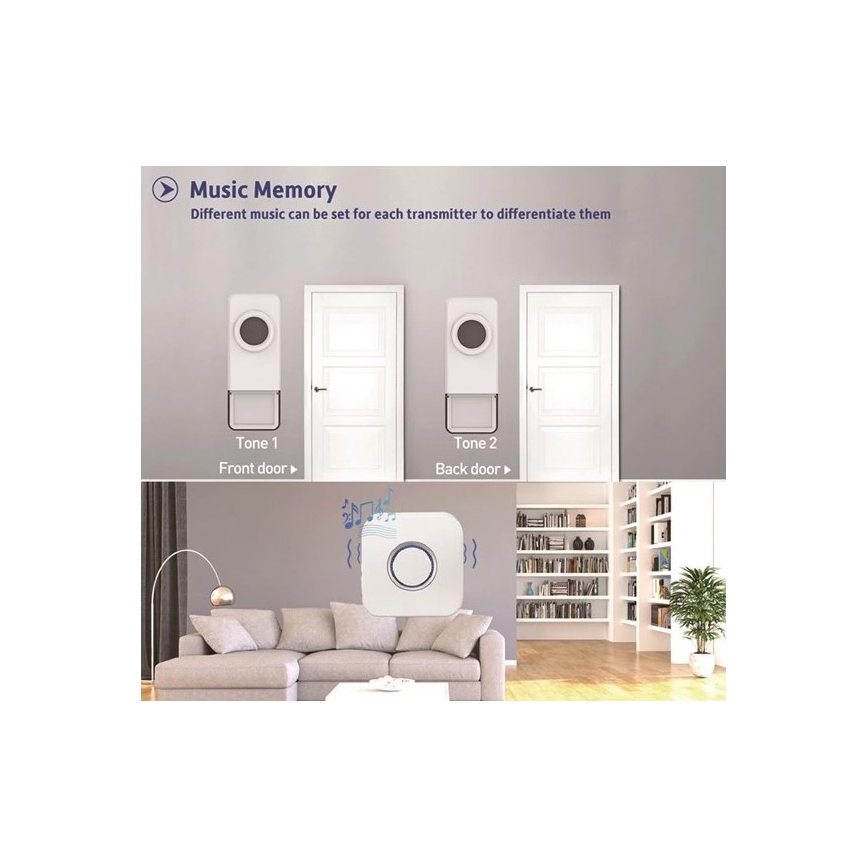 Trådlös dörrklocka 3xAAA/1xA23 IP55 vit