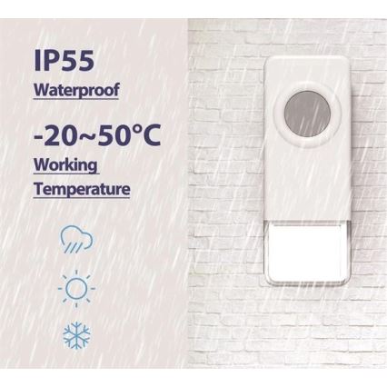 Trådlös dörrklocka 3xAAA/1xA23 IP55 vit