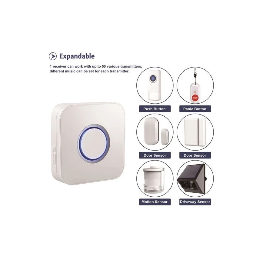 Trådlös dörrklocka 3xAAA/1xA23 IP55 vit