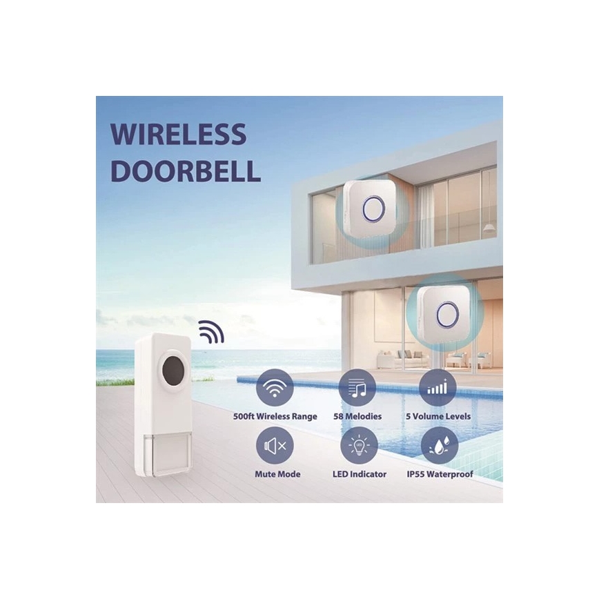 Trådlös dörrklocka 3xAAA IP55 svart