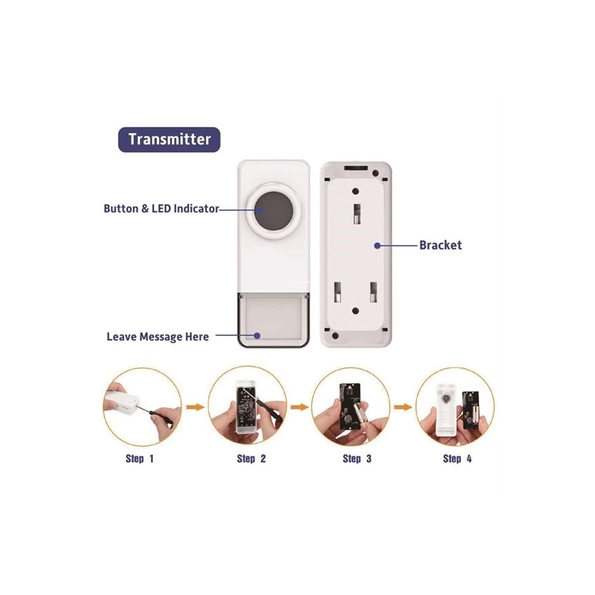 Trådlös dörrklocka 3xAAA IP55 svart