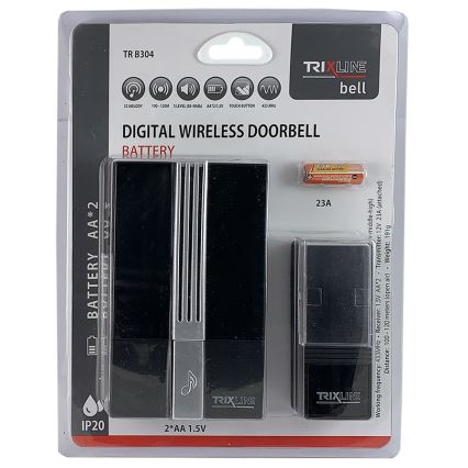 Trådlös dörrklocka BELL 1x23A + 2xAA svart