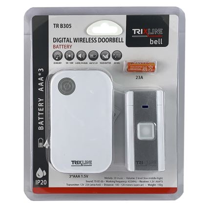 Trådlös dörrklocka BELL 1x23A + 3xAAA vit