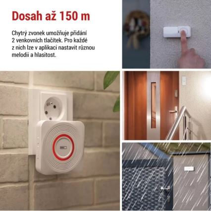 Trådlös dörrklocka för eluttag GoSmart 230V + 1xCR2032 vit Wi‑Fi