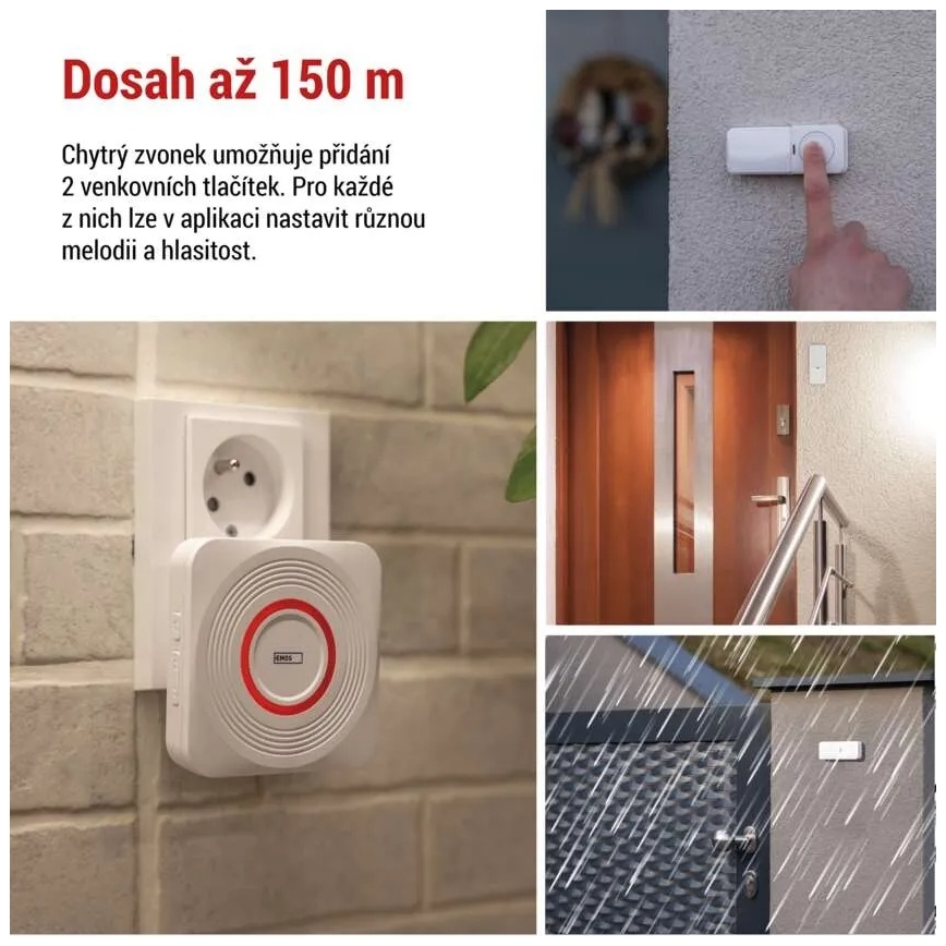 Trådlös dörrklocka för eluttag GoSmart 230V + 1xCR2032 vit Wi‑Fi