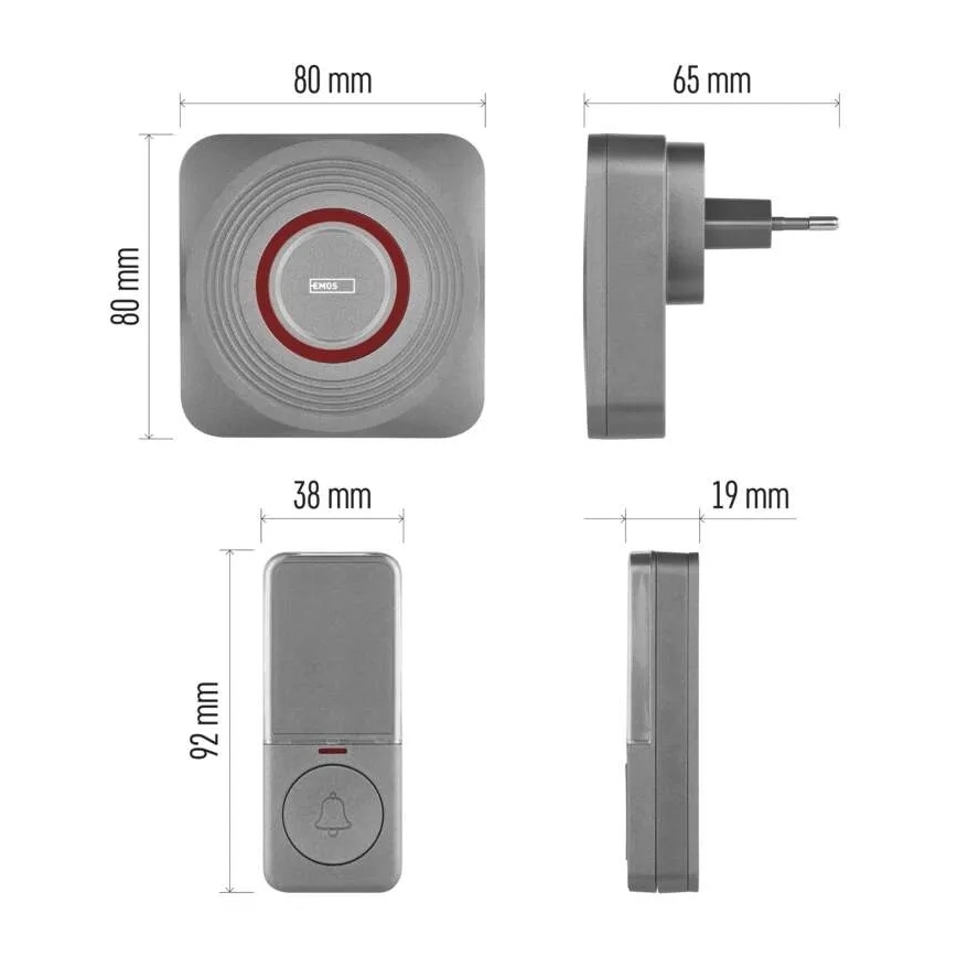 Trådlös dörrklocka för vägguttag GoSmart 230V + 1xCR2032 grå Wi-Fi
