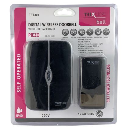 Trådlös dörrklocka för vägguttag PIEZO BELL 230V + 1x23A IP40 svart