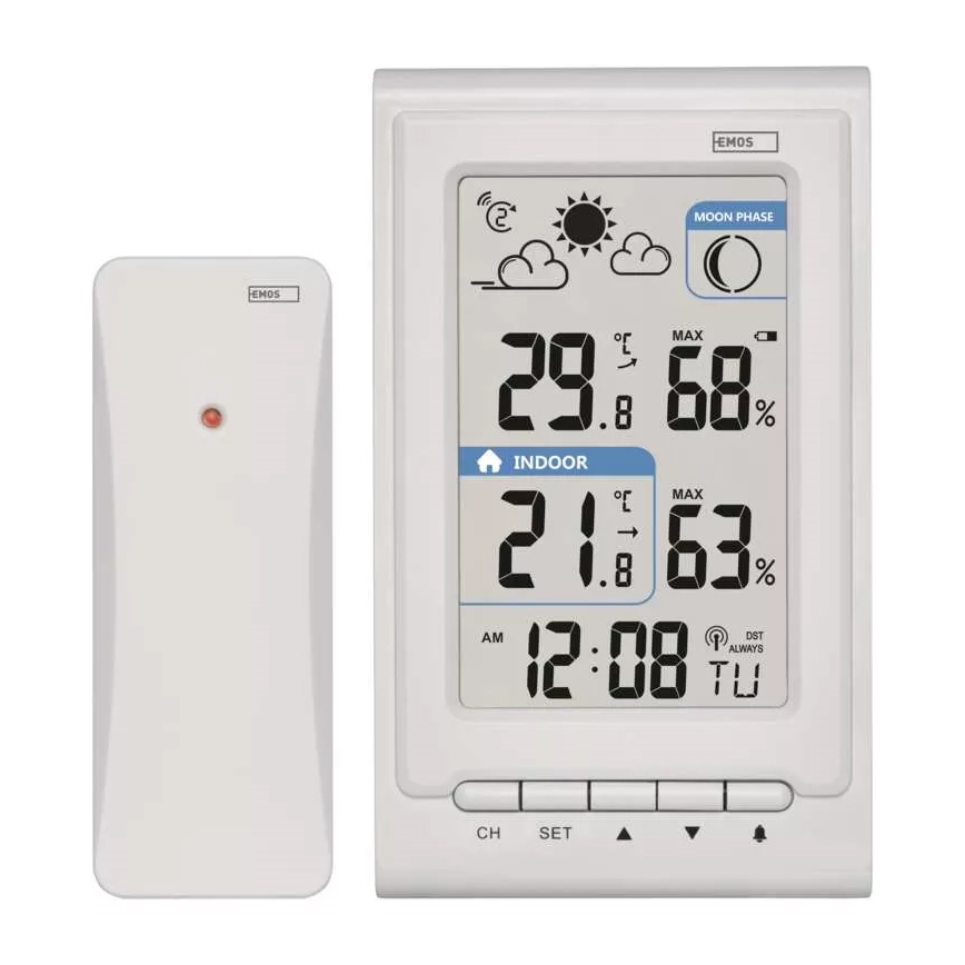 Trådlös väderstation med väckarklocka 2xAAA + 2xAA vit