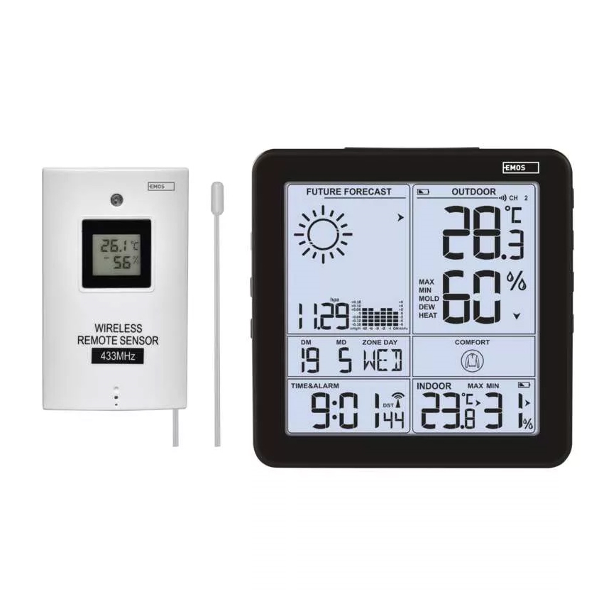 Trådlös väderstation med väckarklocka 3xAA + 2xAAA svart