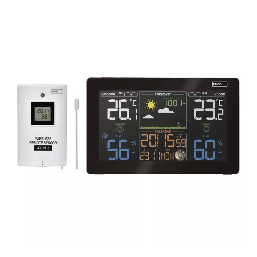 Trådlös väderstation med väckarklocka 5V/3xAAA + 2xAAA svart