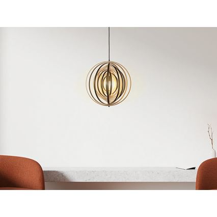 Träpendel med vajer 1xE27/60W/230V Ø 43,5 cm massiv/fanér/gummiträ