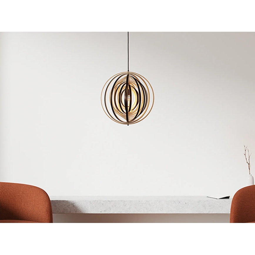 Träpendel med vajer 1xE27/60W/230V Ø 43,5 cm massiv/fanér/gummiträ